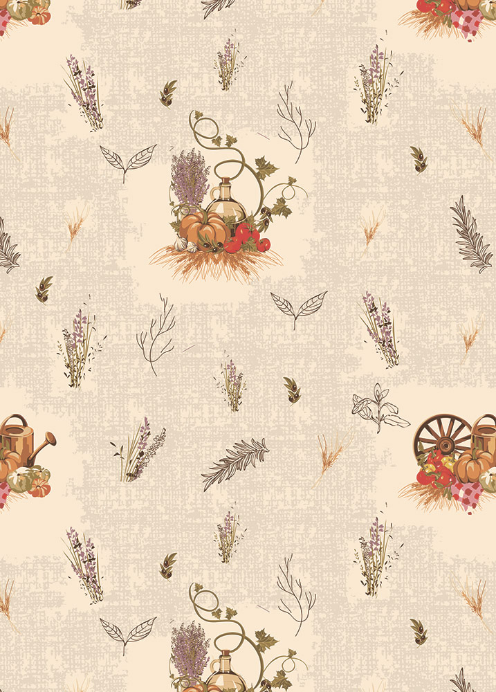 Ткань лоскутная 50 х 55 см "УДАЧНЫЙ УРОЖАЙ", злаки и тыквы на кремовом
