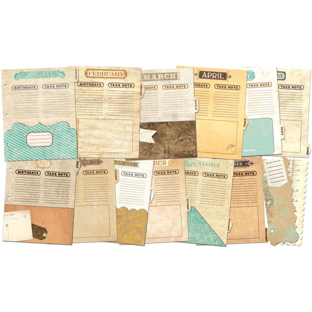Набор листов-разделителей для блокнота или планера Bo Bunny Misc Me Binder "Винтажный календарь"